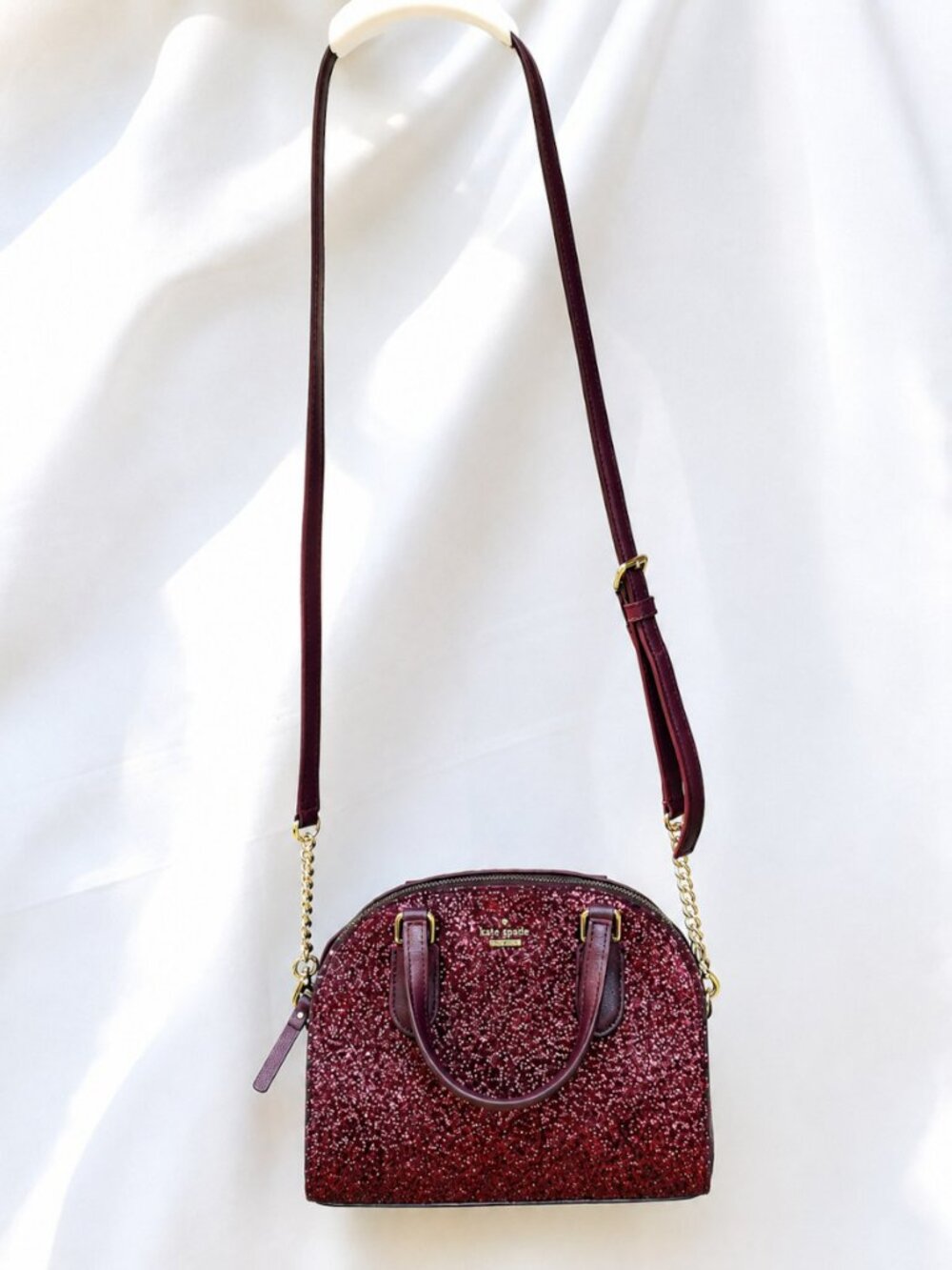 Kate Spade Laurel Way Glitter Mini Reiley Satchel Wallet Set Deep Plum New - Picture 4 of 13